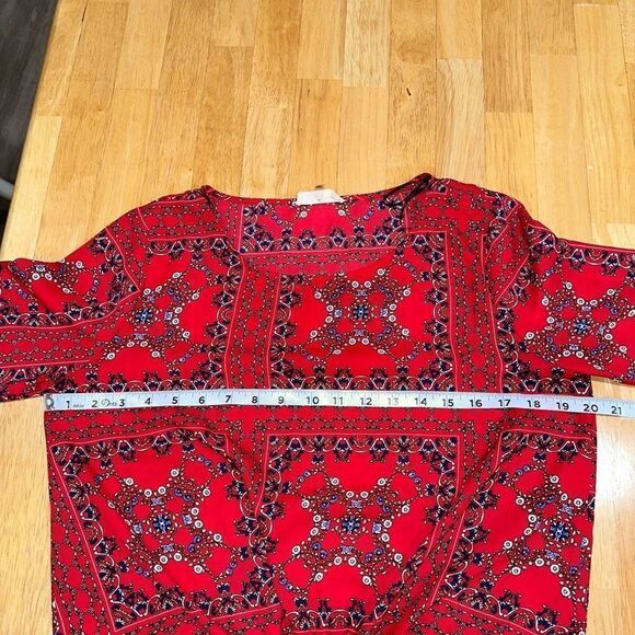 Altar’d State Red Boho Bandana Bell Sleeve Blouse Womens Small Preppy Chic - Picture 7 of 11